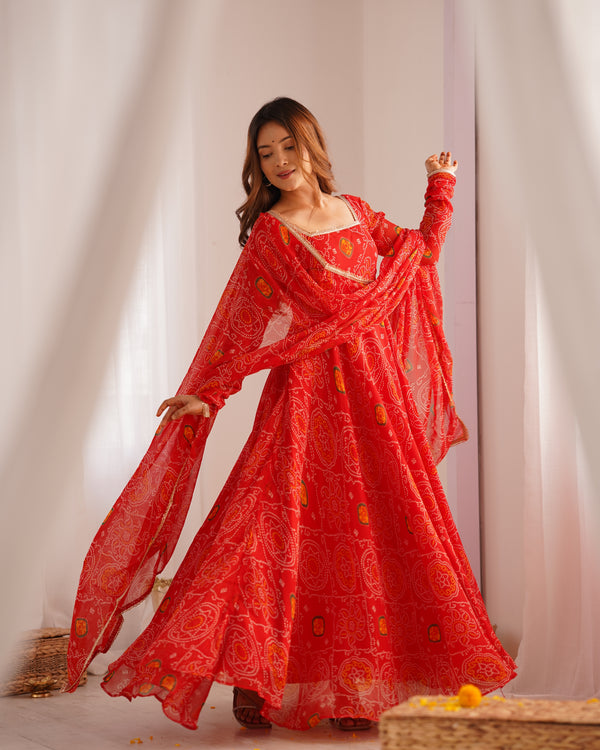 Pure Soft Light Weight Chiffon Bandhej Anarkali suit