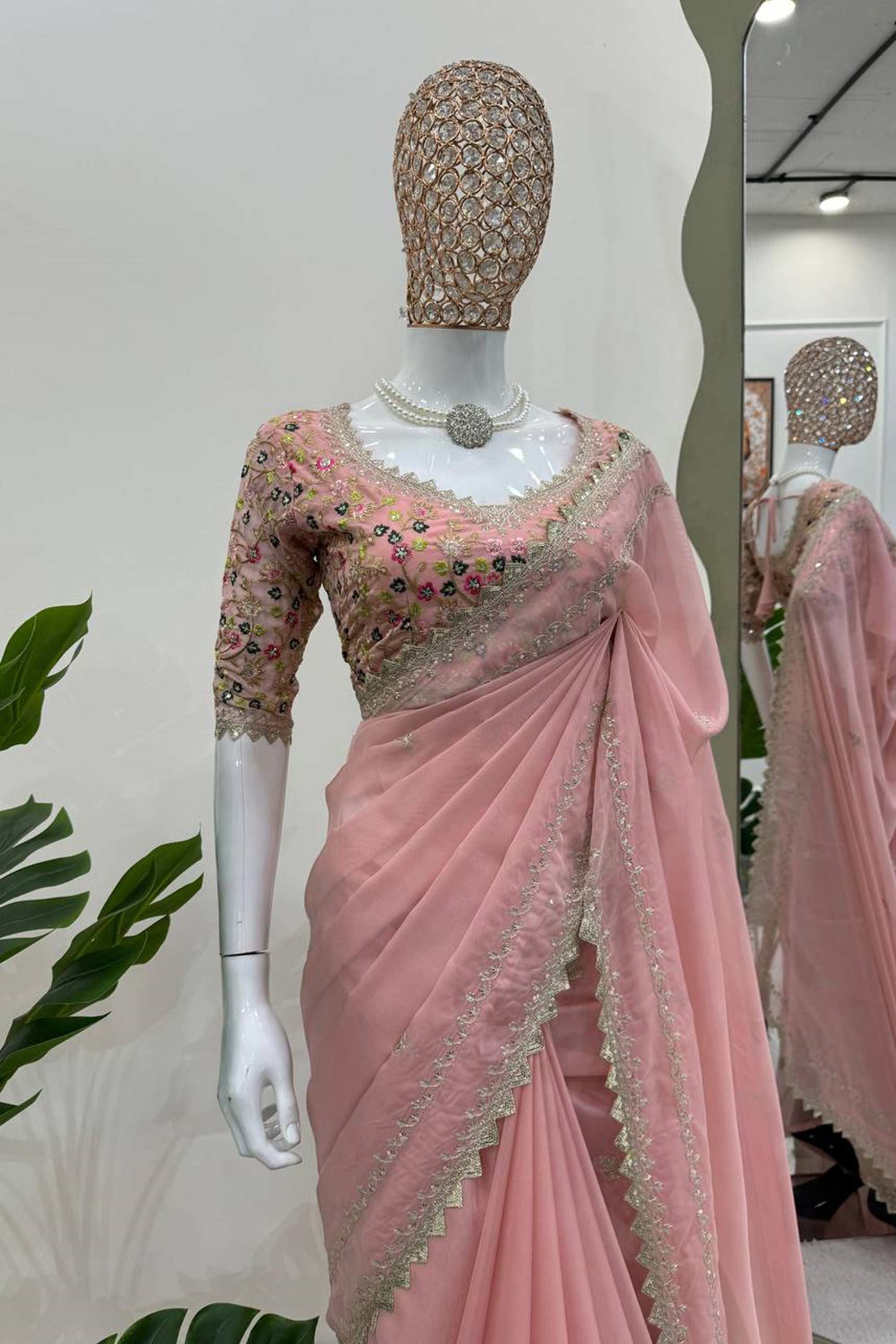 Pink Color Beautiful Designer Saree on Tibby Silk Fabric