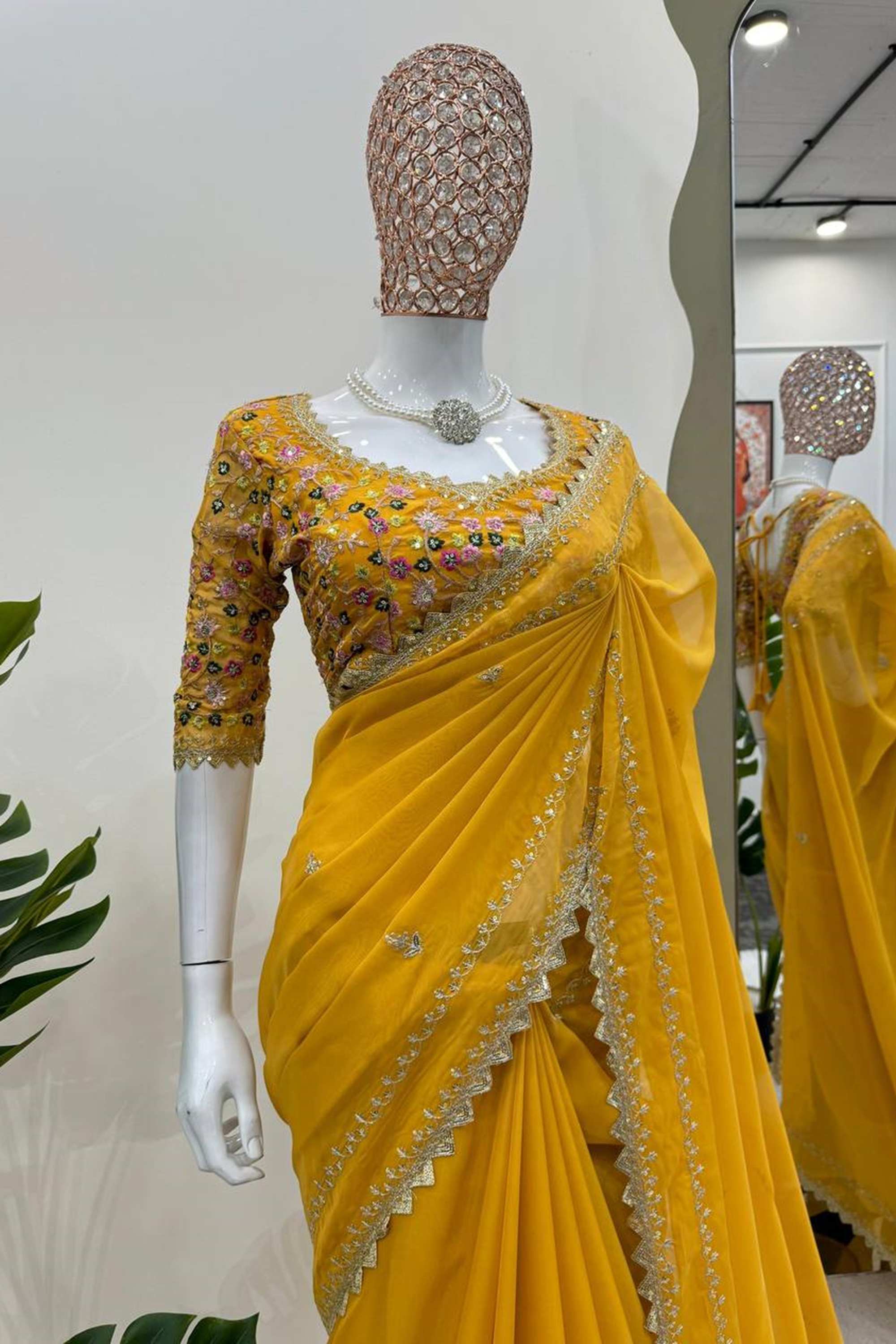 Yellow Color Beautiful Designer Saree on Tibby Silk Fabric