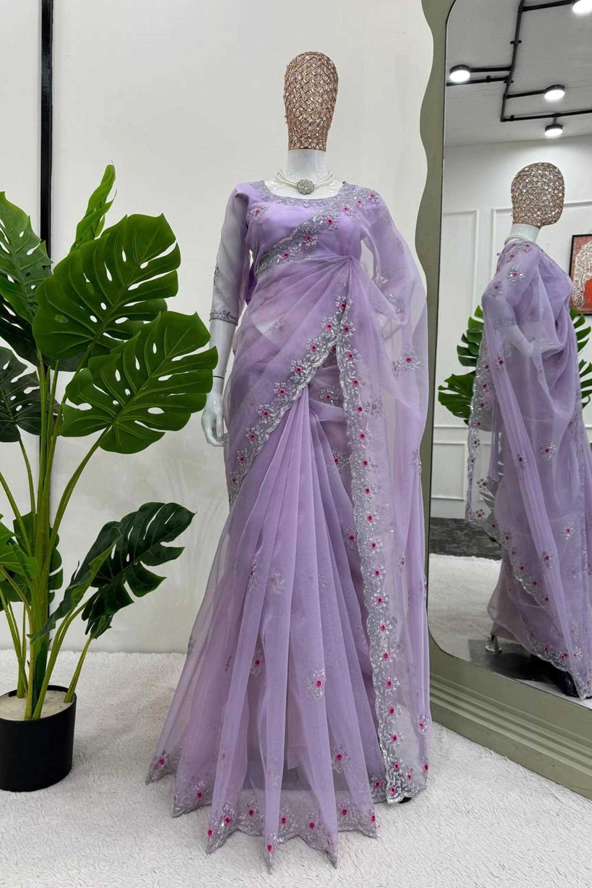 Lavender Color Beautiful Designer Thread & Sequence Work Saree