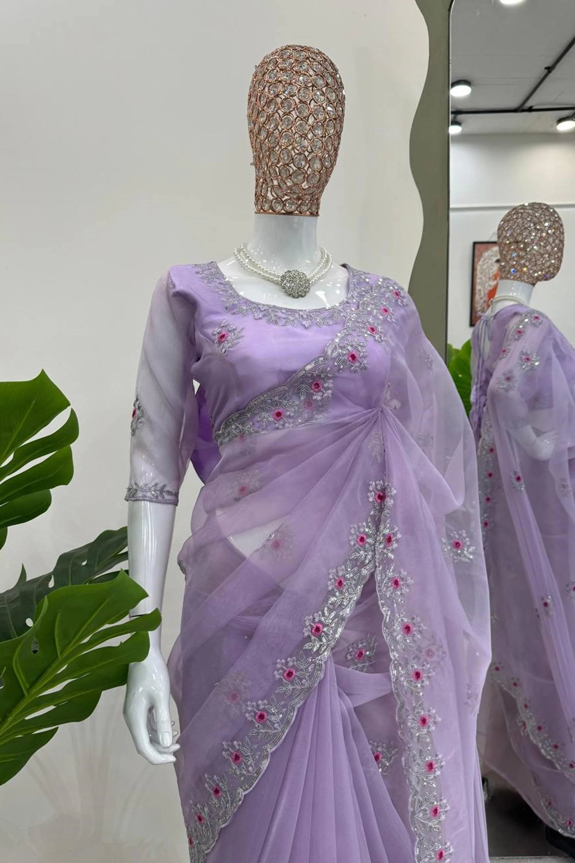 Lavender Color Beautiful Designer Thread & Sequence Work Saree