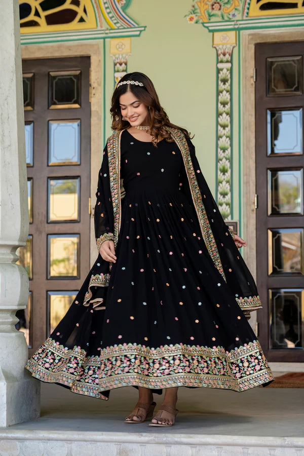 FAUX GEORGETTE SEQUANCE EMBROIDERED GOWN WITH DUPATTA