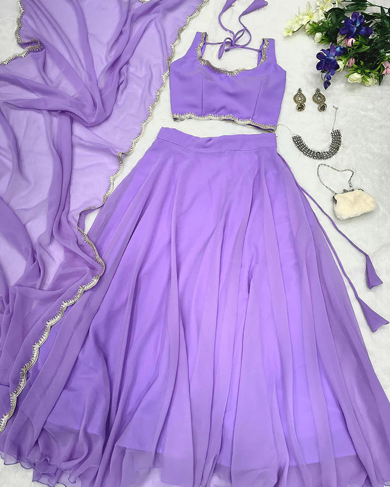 Lavender Color Full Flair Pure Georgette Full Stitched Lehenga Choli Regular price