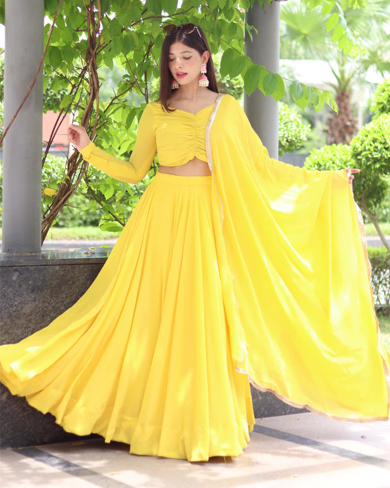 Yellow Pure Soft Georgette Full Stitched Lehenga Choli