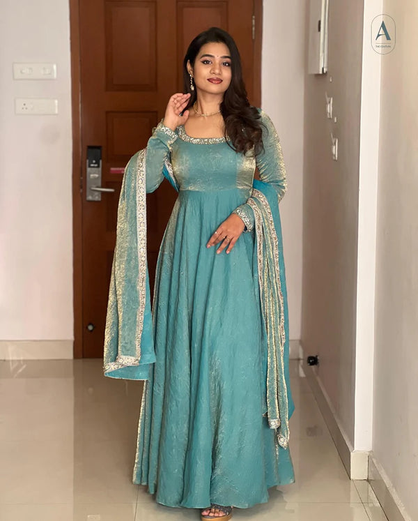 PARTY WEAR STYLE HEAVY FENDY SILK BASE EMBROIDERY SEQUENCE WORK GOWN