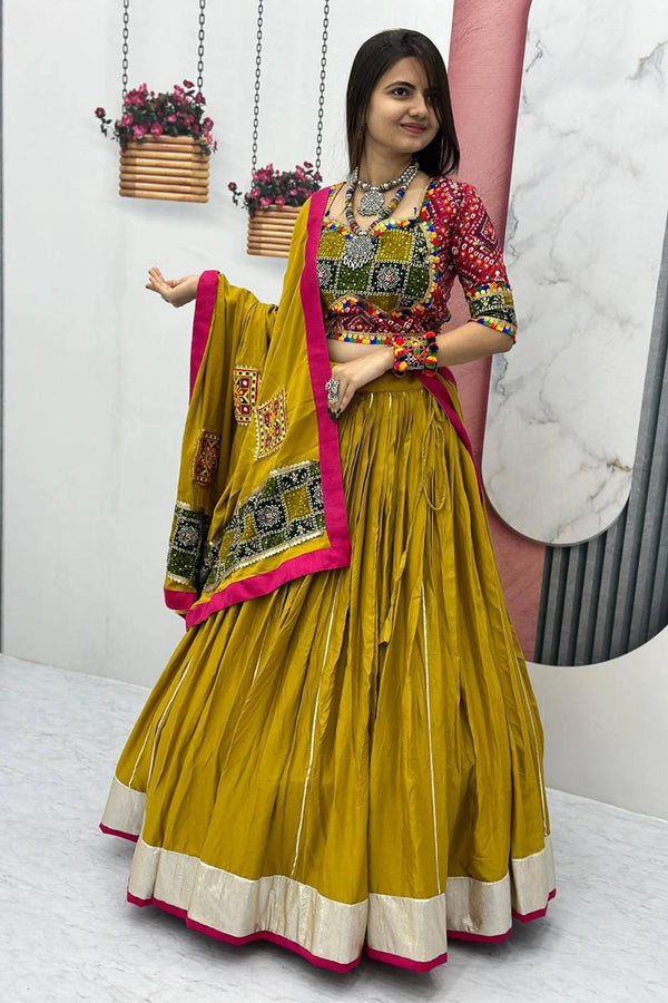 Mustard Cotton Chaniya Choli Set with Gamathi Dupatta