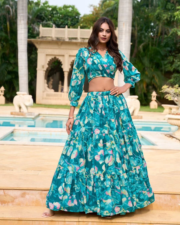Georgette Chex floral print co-ord set