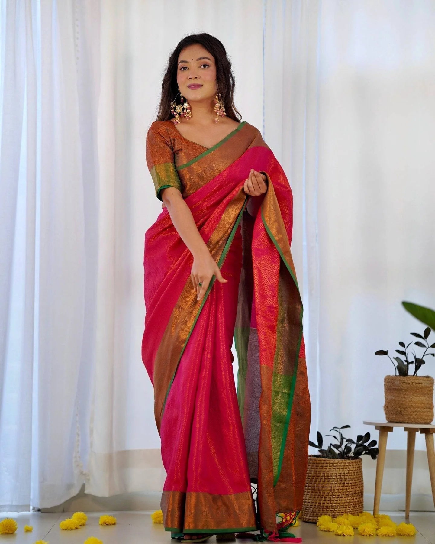 Pure Banarasi Silk Saree Weaved With Copper Zari