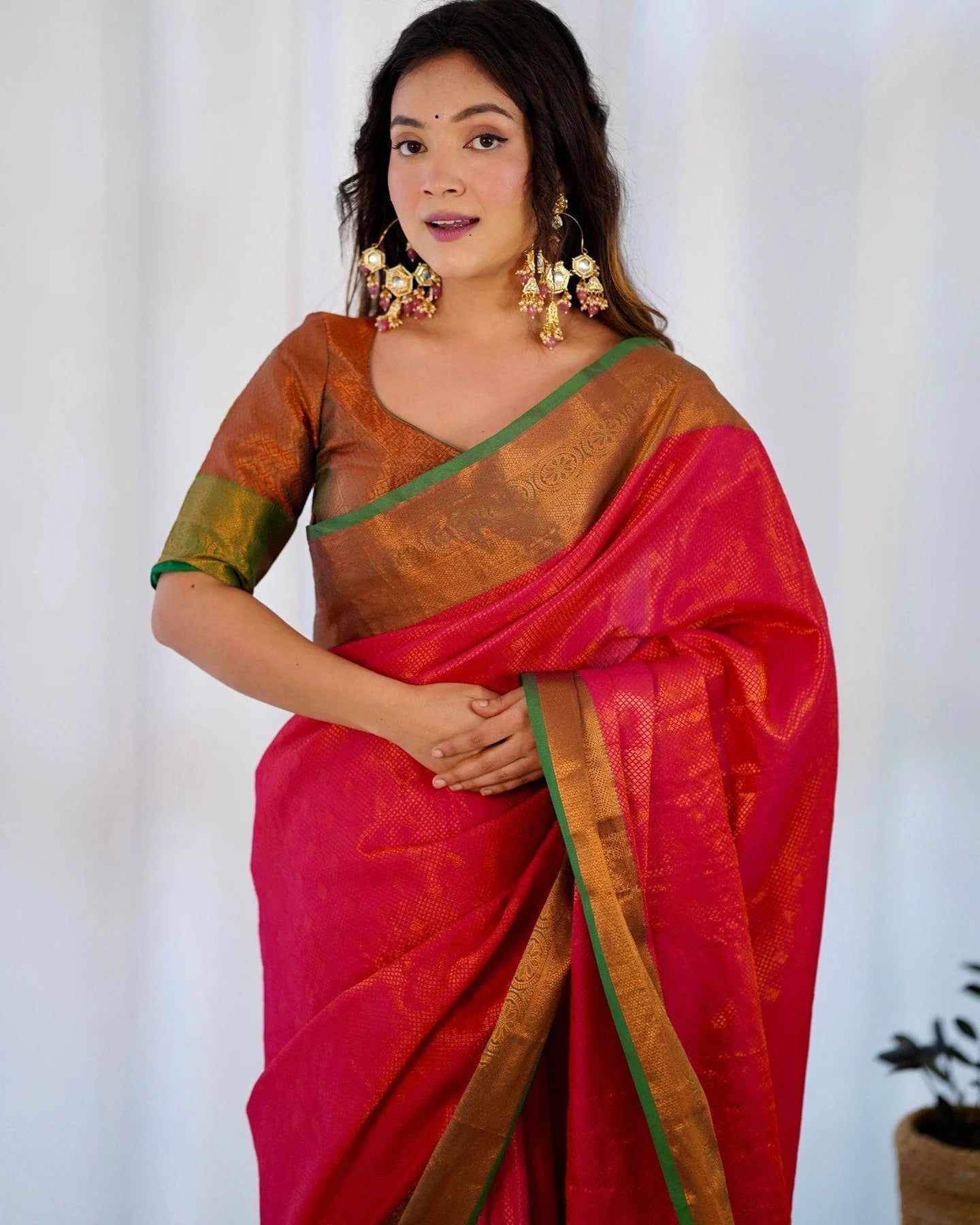 Pure Banarasi Silk Saree Weaved With Copper Zari