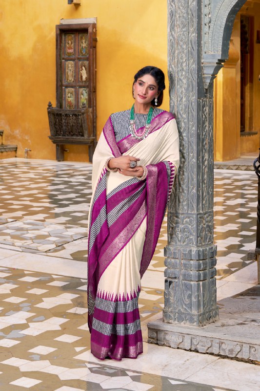 White Soft cotton Saree With Royal Zari Border
