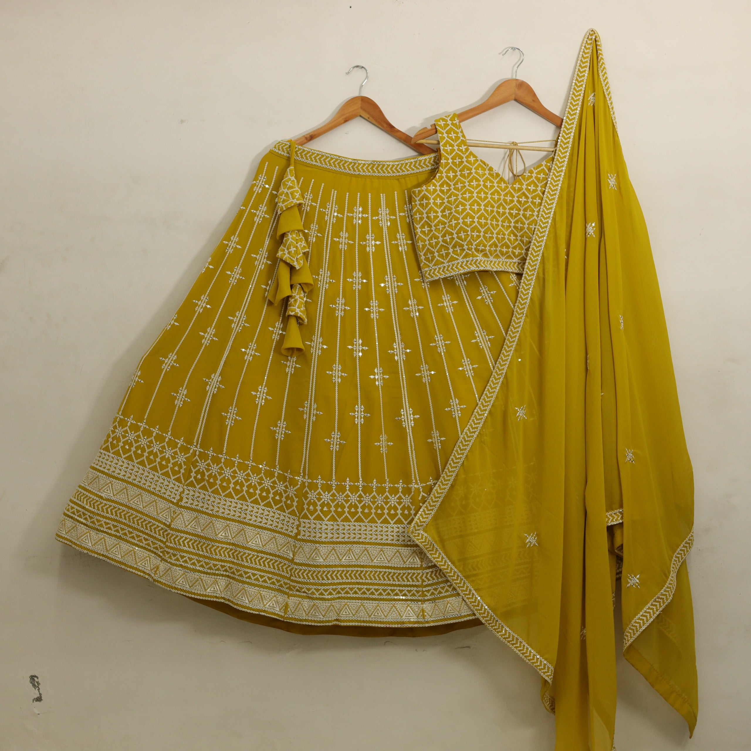 Yellow lemon Faux Georgette With Sequence Zari Work Lehenga