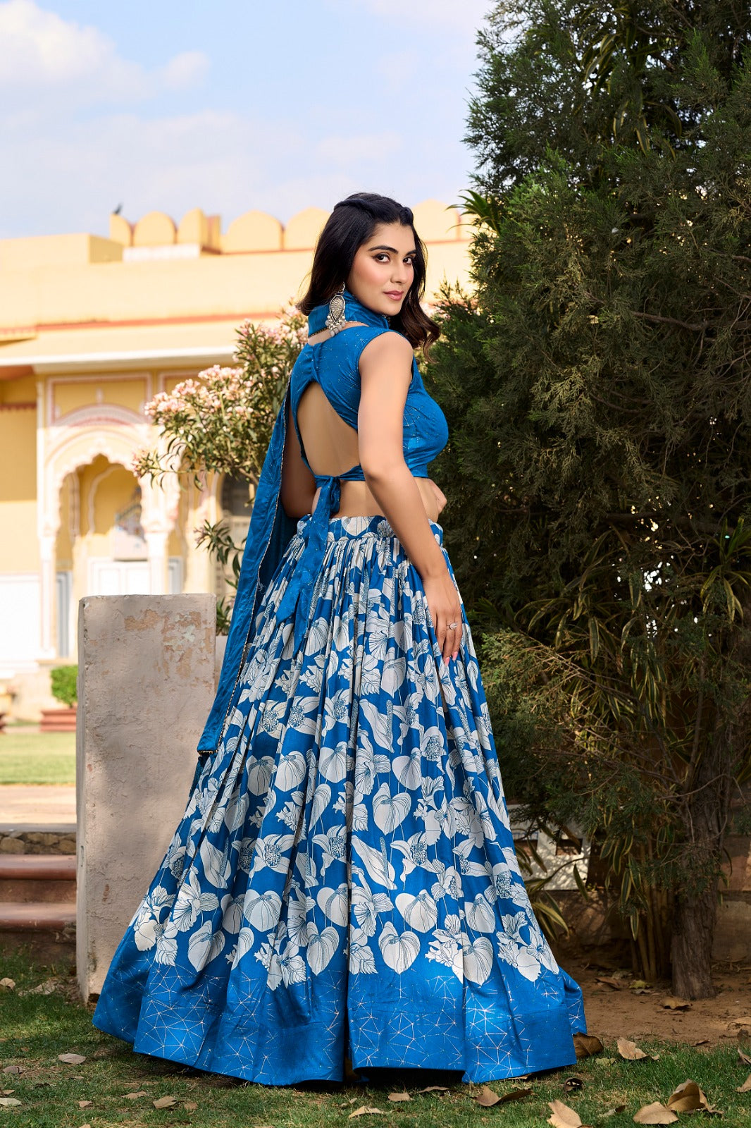 Tussar Silk Printed Lehenga Choli Blue Colour with Duppta