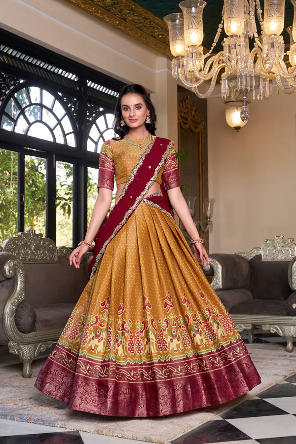 Mustard Color Kanchipuram Lehenga Choli