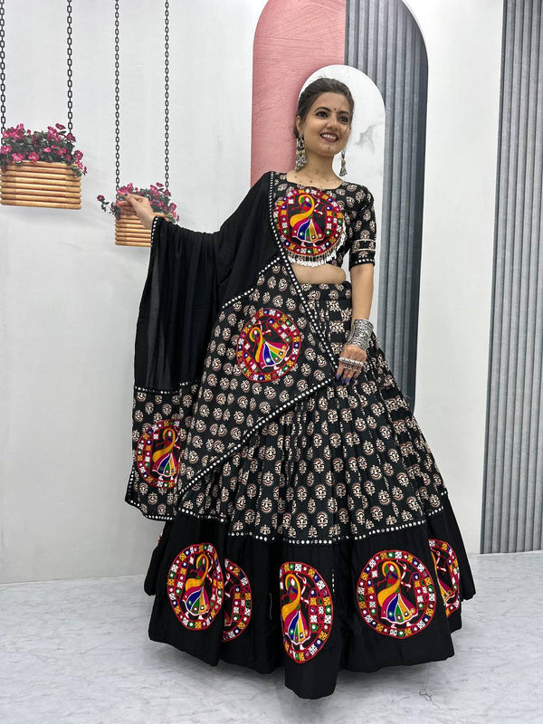 Black Colour Navratri Special Pure Cotton Lehenga Choli