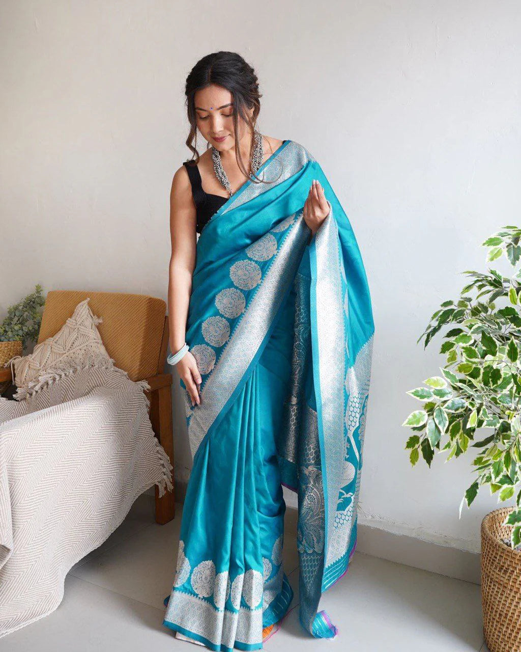 Beautiful Sky Blue Jacquard Silk Saree