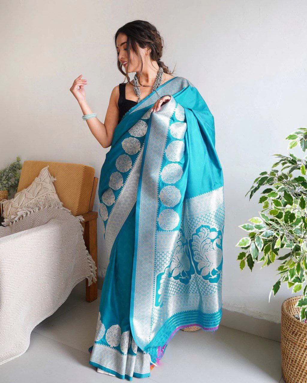 Beautiful Sky Blue Jacquard Silk Saree