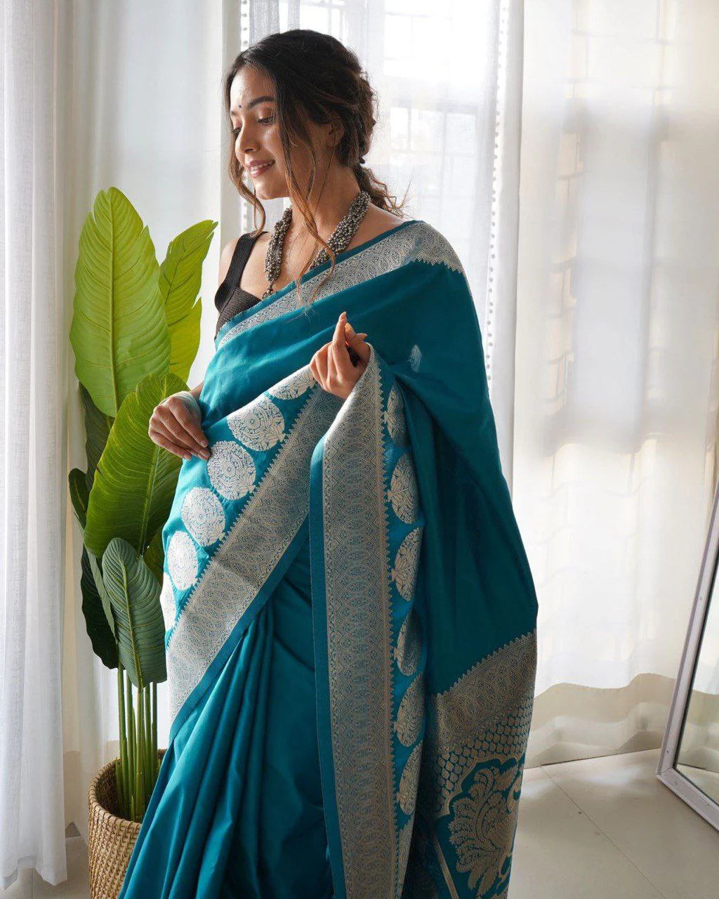 Beautiful Sky Blue Jacquard Silk Saree