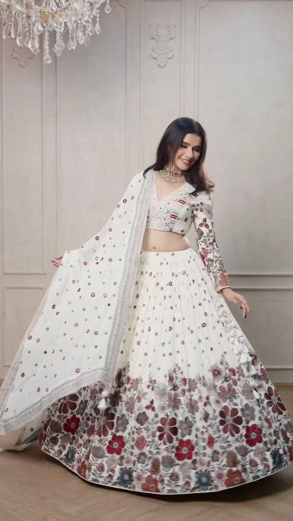 Beautiful Designer White Lucknowi Lehenga Choli