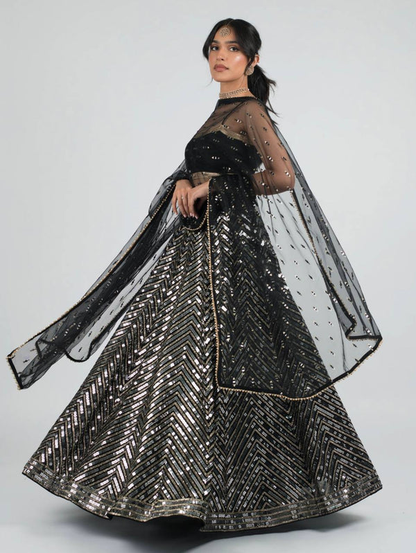Black Color Full Flair Pure Georgette Lehenga Choli