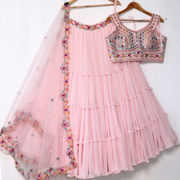 Baby Pink Thread and Sequence Lehenga Choli