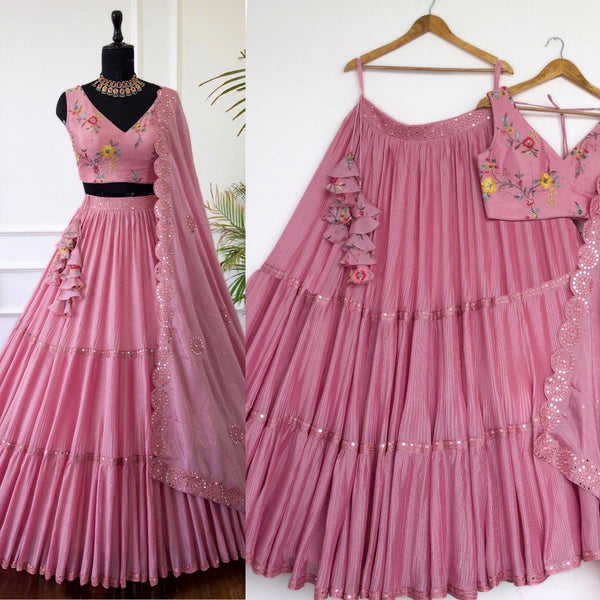 Designer Pink Thread and Sequence Lehenga Choli