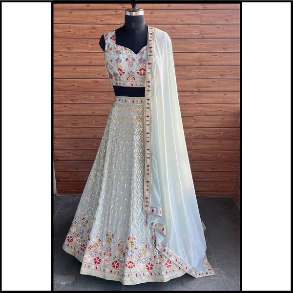 Designer Sky Blue Thread and Sequence Lehenga Choli