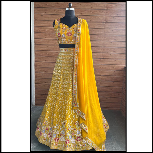 Designer Yellow Thread and Sequence Lehenga Choli