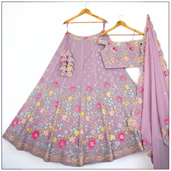 Beautiful Light Purple Thread and Sequence Lehenga Choli
