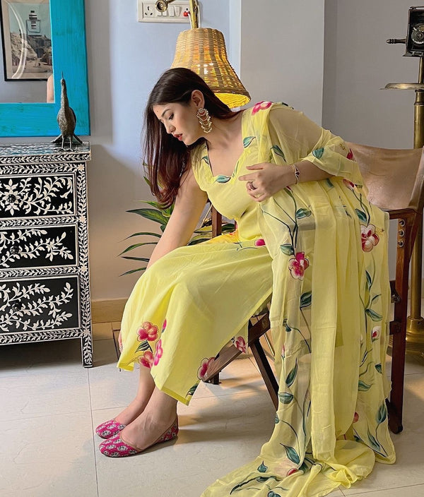 Yellow Georgette Kurta