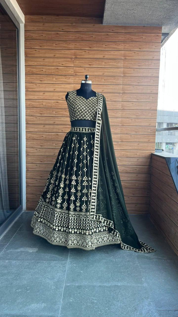 Designer Green Thread and Sequence  Lehenga Choli