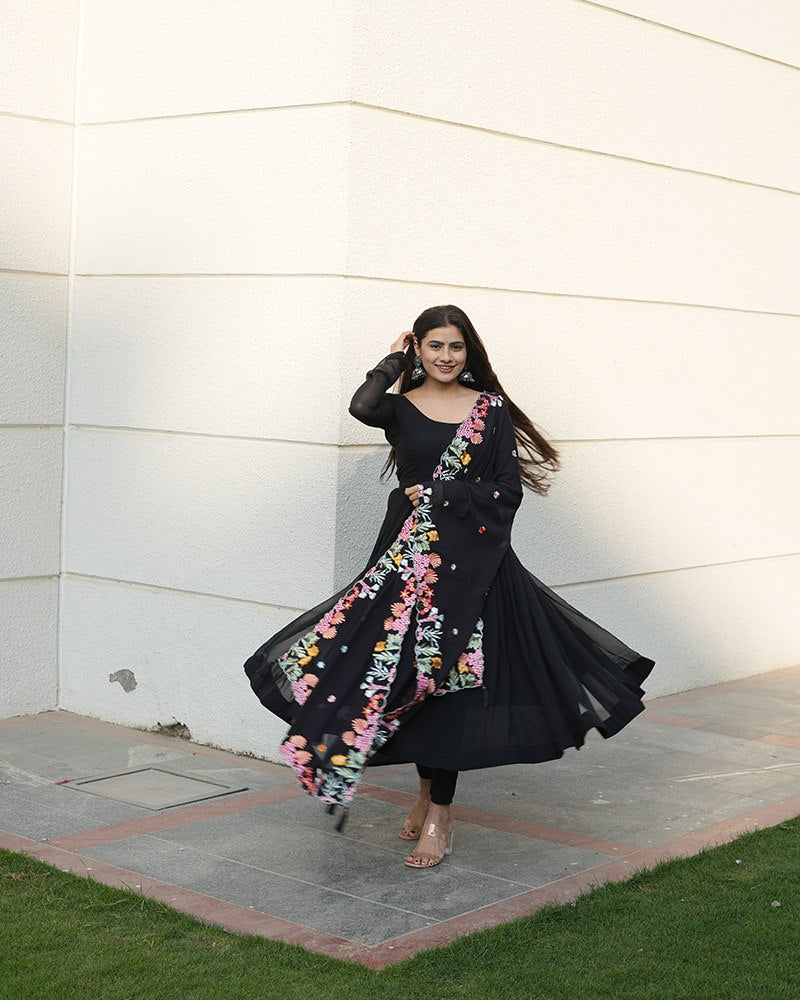 Khushi Verma in Black Colour Backless Anarkali Three Piece Suit