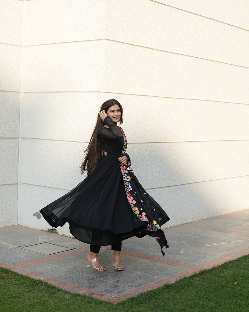 Khushi Verma in Black Colour Backless Anarkali Three Piece Suit