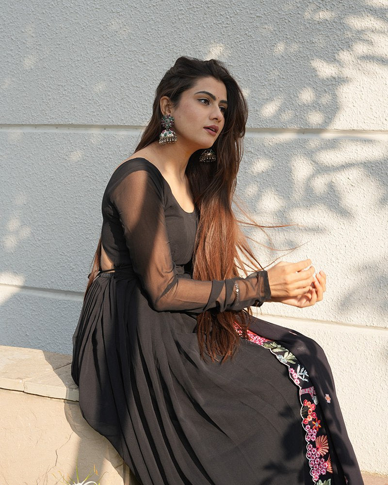 Khushi Verma in Black Colour Backless Anarkali Three Piece Suit