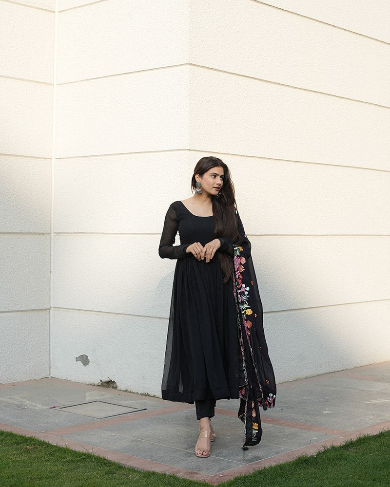 Khushi Verma in Black Colour Backless Anarkali Three Piece Suit