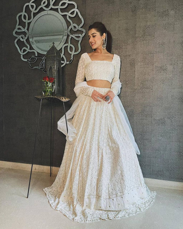 White Lehenga choli with Heavy Lucknowi Work