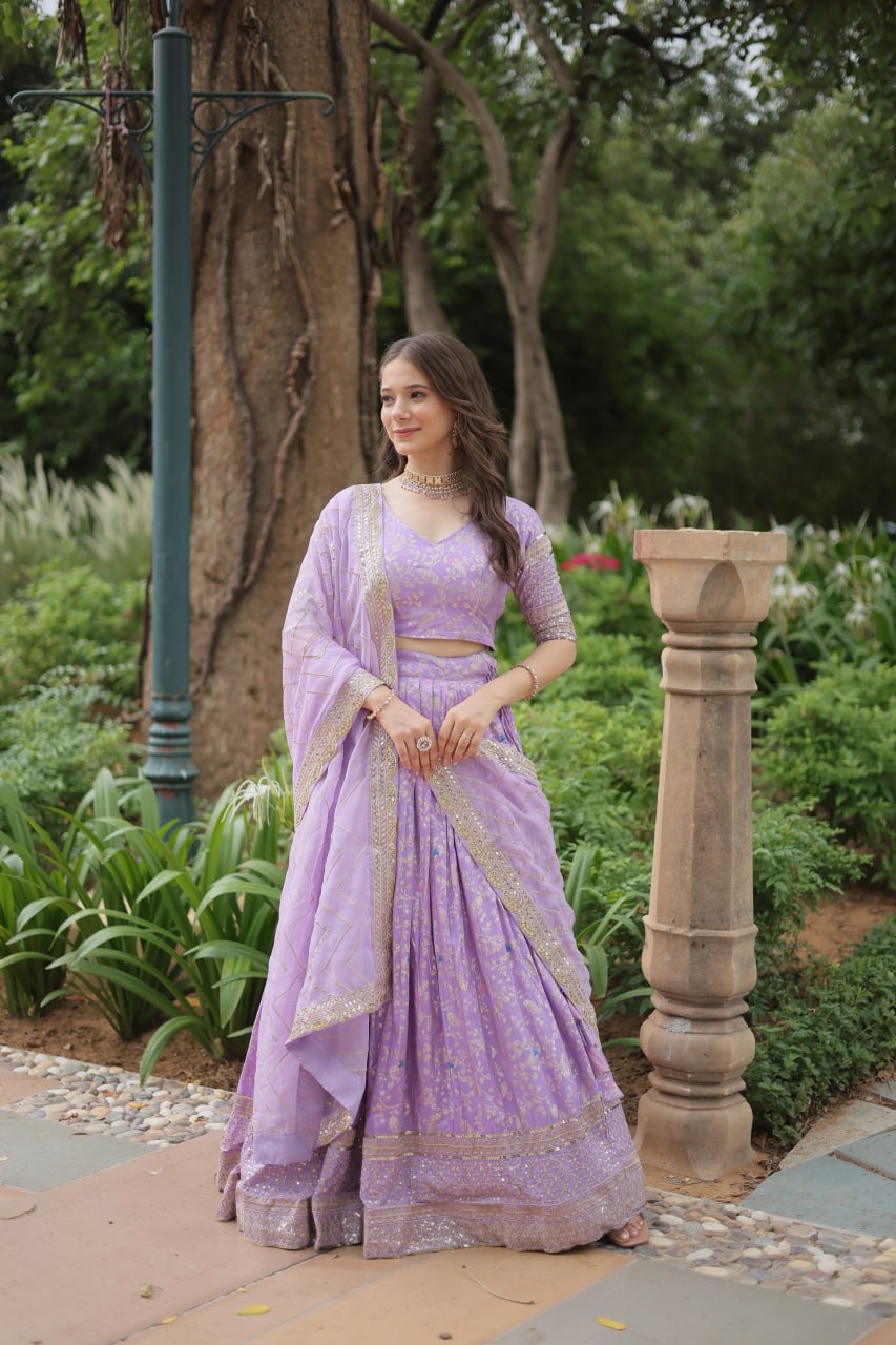 Lavender Pure Dyable Viscose Jacquard lehenga Choli