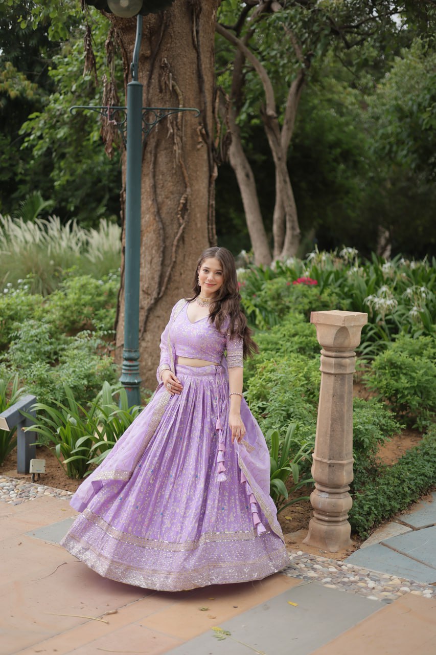 Lavender Pure Dyable Viscose Jacquard lehenga Choli