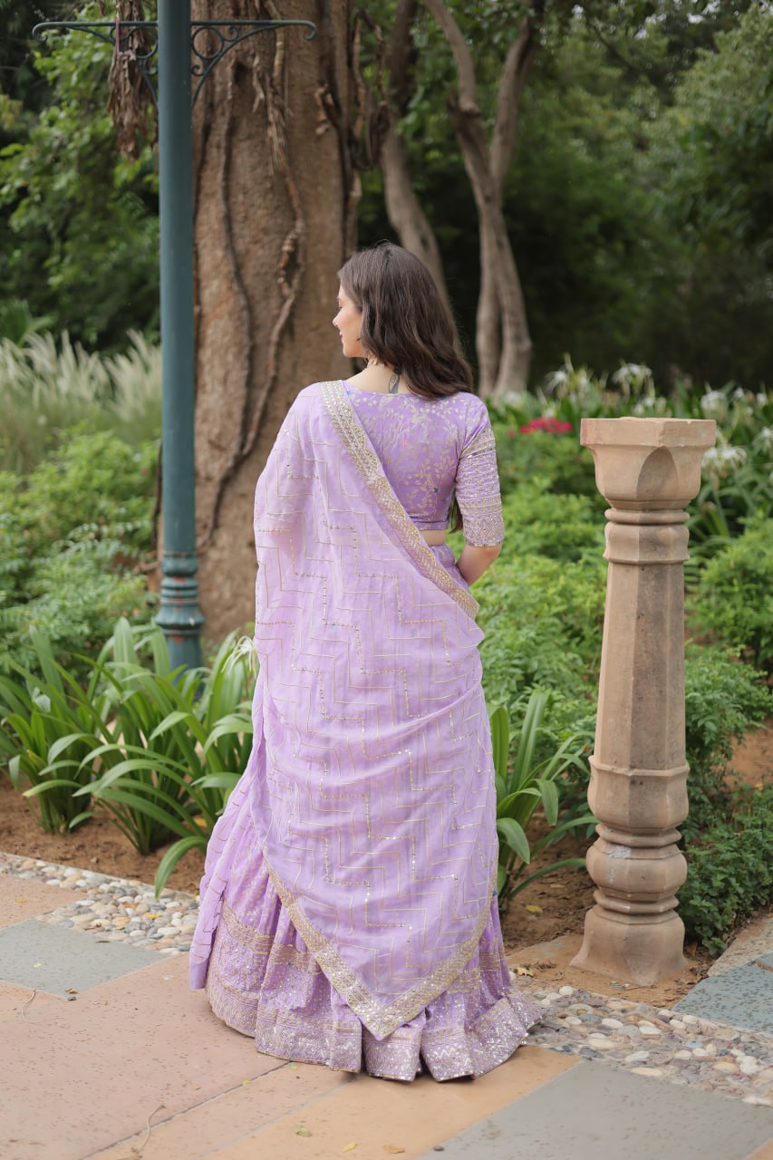 Lavender Pure Dyable Viscose Jacquard lehenga Choli