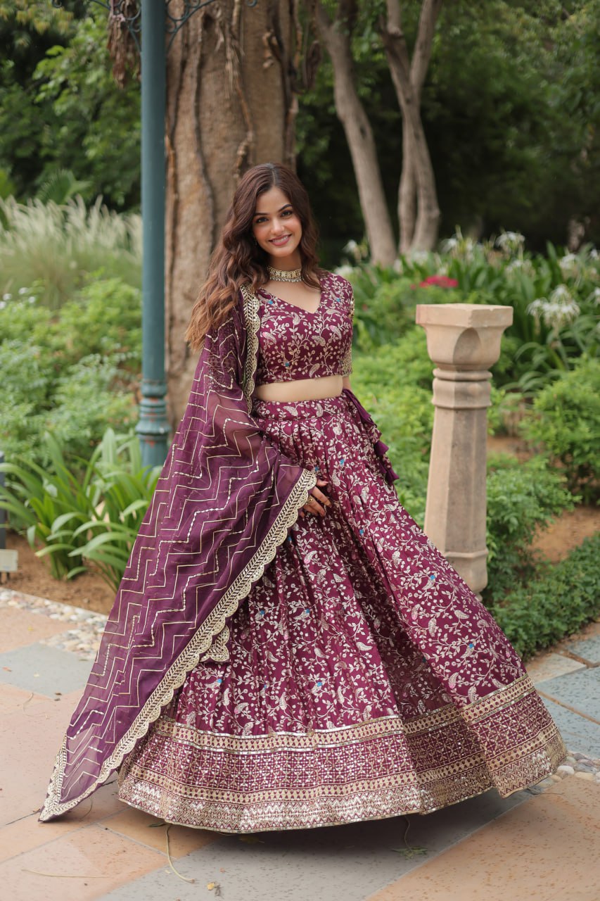 Wine Pure Dyable Viscose Jacquard lehenga Choli