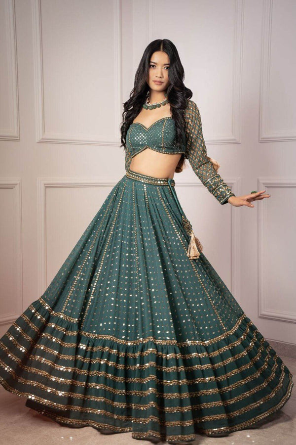 Designer Green Thread and Sequence Lehenga Choli