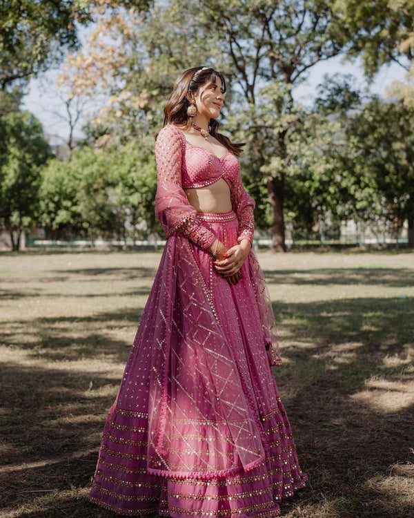 Designer Dark Pink Thread and Sequence Lehenga Choli