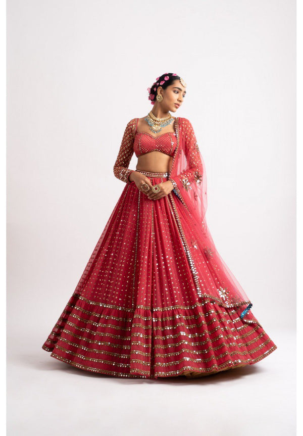 Designer Red Thread and Sequence Lehenga Choli