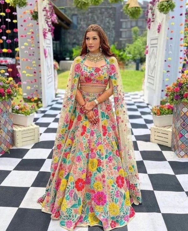 Multiple Colour Thread and Sequence Work Lehenga Choli