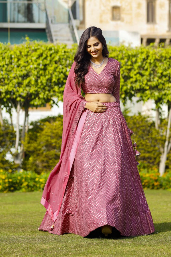 Dark Pink Thread and Sequence Work Lehenga Choli