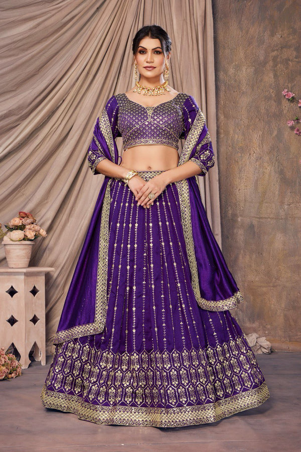 Designer Royal Blue Vichitra Silk Lehenga Choli