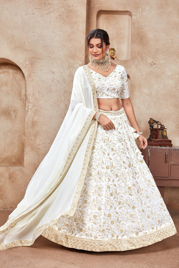 Designer White Vichitra Silk Lehenga Choli