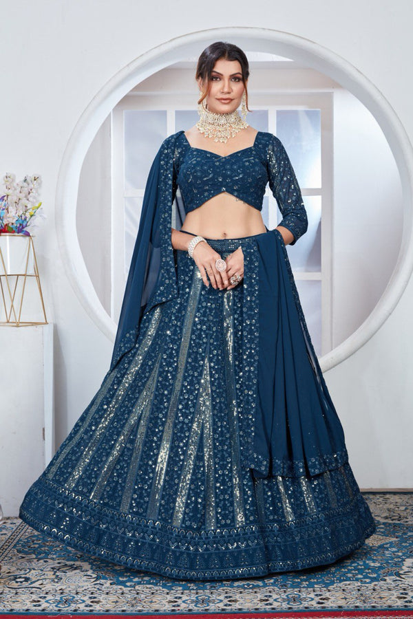 Beautiful Designer Blue Lucknowi Lehenga Choli