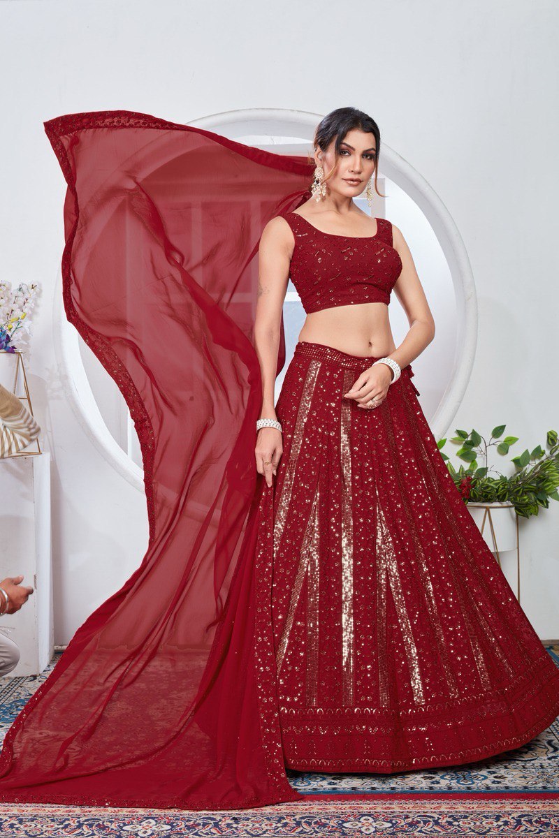 Beautiful Designer Red Lucknowi Lehenga Choli