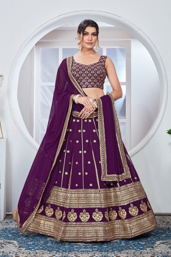 Beautiful wine Thread and Sequence Lehenga Choli