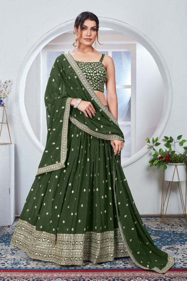 Beautiful Green Thread and Sequence Lehenga Choli